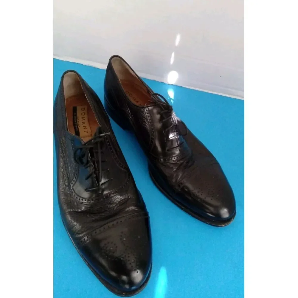 Domani Black Leather Wingtip Oxford Dress Shoes Lace Up Men's‎